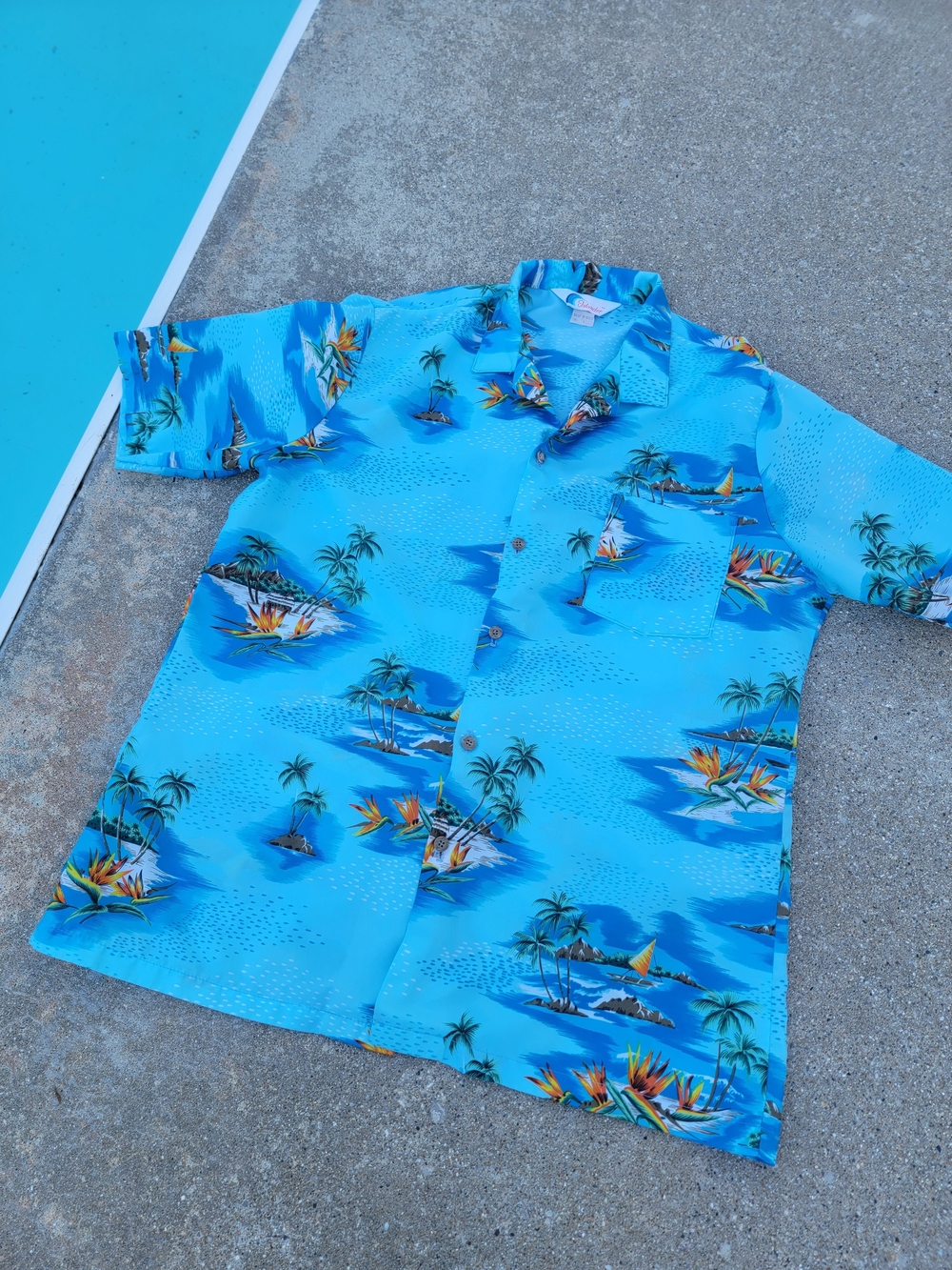 Vintage Mens Islander Blue Tropical Tiki Camp Collar Shirt Large